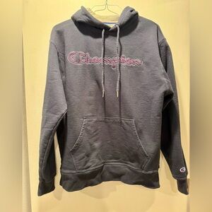 Champion Navy Blue Hoody with Blue and Pink Logo